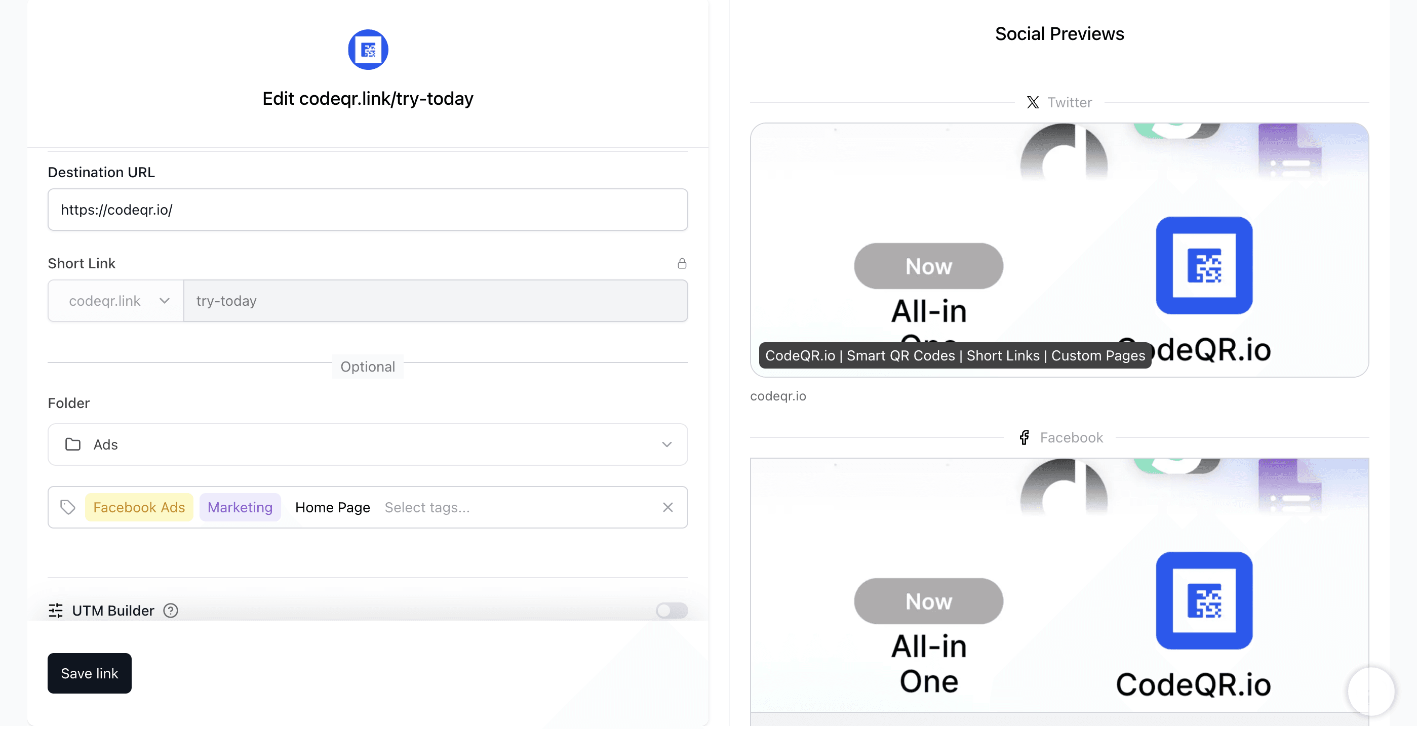 CodeQR Link Shortening
